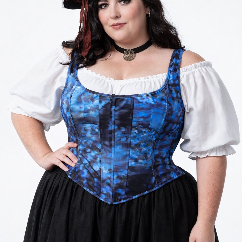 Corset Camisole Top Watercolor Zip Back with Boning